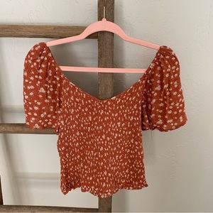 NWOT Smocked Cropped Rust Orange Top
